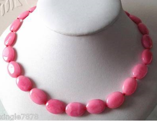 

natural 13x18mm pink jade oval beads gemstone necklace 17inch, Silver