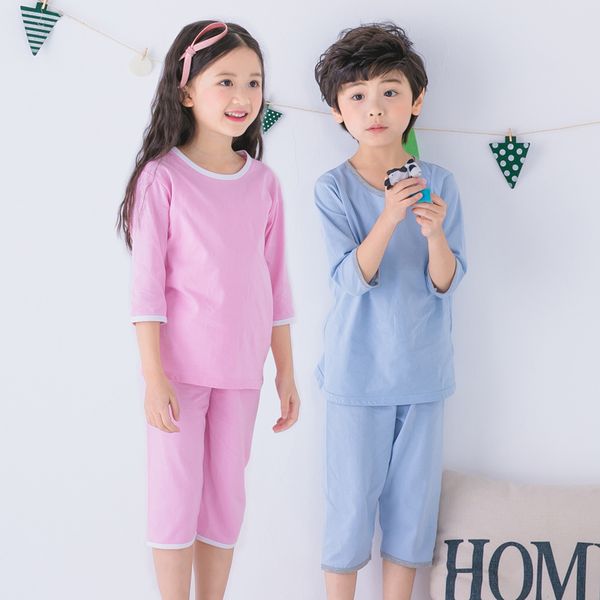 

2018 повседневная девушки пижамы хлопок три четверти пижамы для девочек дети ночная рубашка спортивный костюм футболка + шорты дети главная, Blue;red