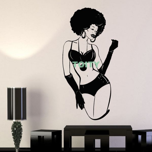 

wall decal black lady african woman afro hairstyle sticker home interior room decor removable mural h114cm x w57cm