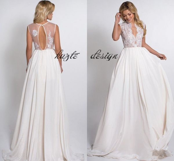 

пляж бохо длинные свадебные платья 2018 линия sexy vestido де noiva дешевые merry шифон v шеи длина пола спинки lullrey свадебные платья, White
