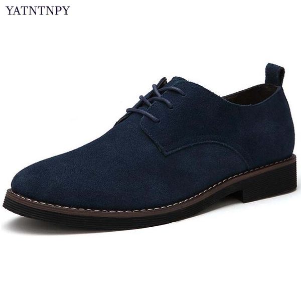 

yatntnpy men business casual formal dress shoes genuine swede leather oxfords classical lace-up man office shoes plus size, Black