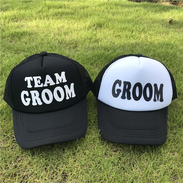

letter groom to be team groom snapback hats for women single man hats men wedding preparewear mesh trucker caps party summer, Blue;gray