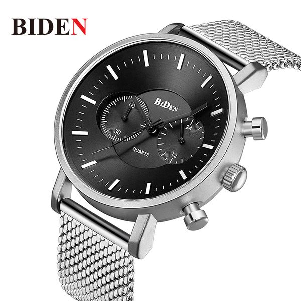 

fashion biden sports men watch man's quartz watch creative analog male wrist watches chronograph waterproof clock, Slivery;brown