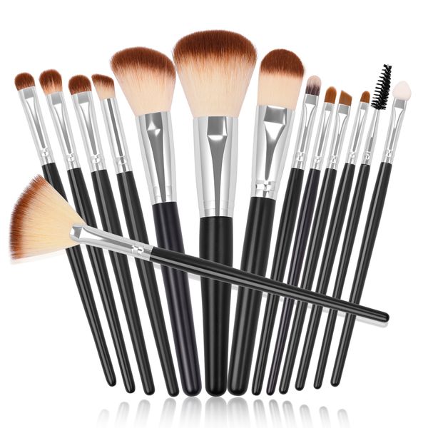 

Premium Makeup Brushes Set 15pcs Soft Vegan Powder Foundation Blush Bronzer Eyeshadow Eyeliner Eyelash Eyebrow Lipgloss Cosmetics Tools Kit