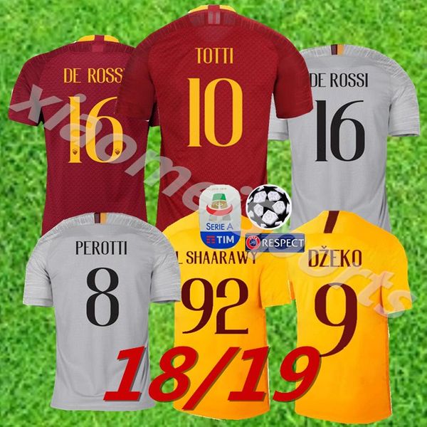 

2018 2019 roma jersey 18 19 rome totti special de rossi dzeko perotti home soccer jerseys el shaarawy football shirt away pastore yellow, Black;yellow