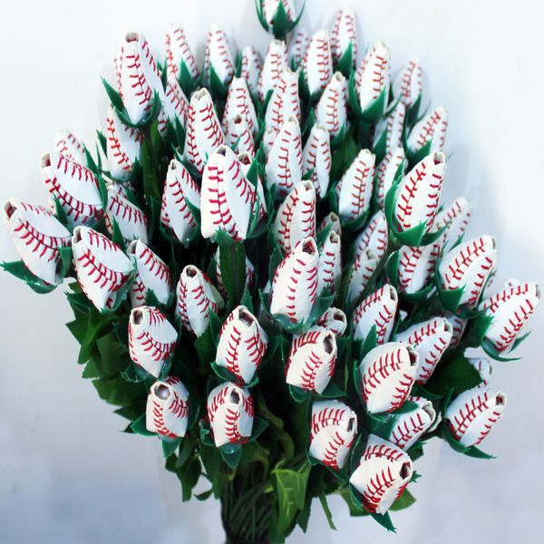 

baseball rose yellow leather red stitching seam softball graduation gift rose flower connectors, Silver