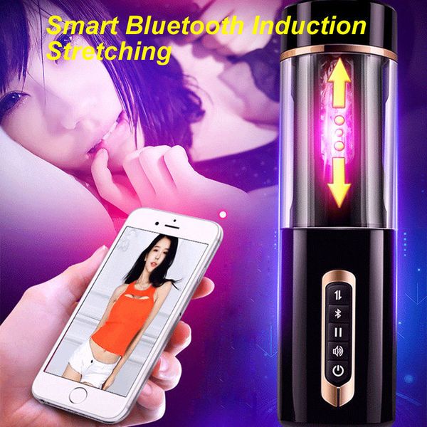 Chegada nova Full Inteligente Bluetooth Sensing Telescópica Masturbador Masculino Verdadeira Voz Interativa Sex Machine Adulto Brinquedos Sexuais Homens D18110607