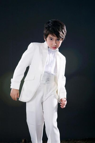 

beat design white boy formal wear boy wedding blazer handsome child birthday prom show suit (jacket+pants+bows tie+girdle) 63, Black