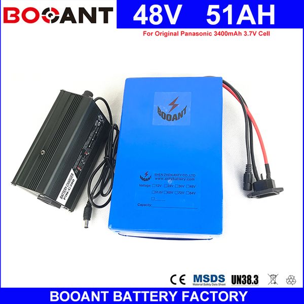 BOOANT E-Bike Battery 48V 50AH 2000W 2500W 3000W 4000W Литий-ионная аккумуляторная батарея 48V Электрический велосипедный аккумулятор с 5A зарядным устройством 50A BMS