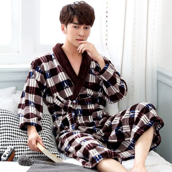 

male coral velvet bathrobes flannel nightgowns men's autumn and winter pajamas soft and long sleeves sleeprobe d-2148, Black;brown