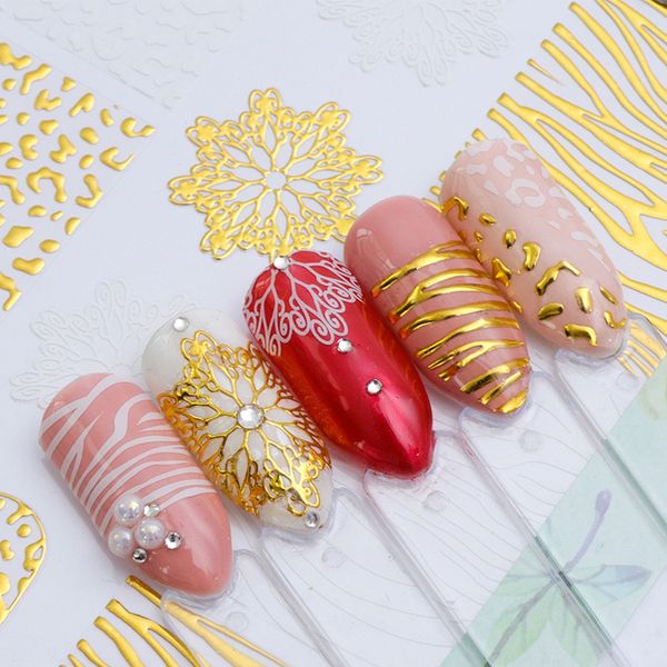 

1pcs nail sticker 3d adhesive gold white flower lace retro metal design stencils for diy nails art decoration tips sabp236/241, Black