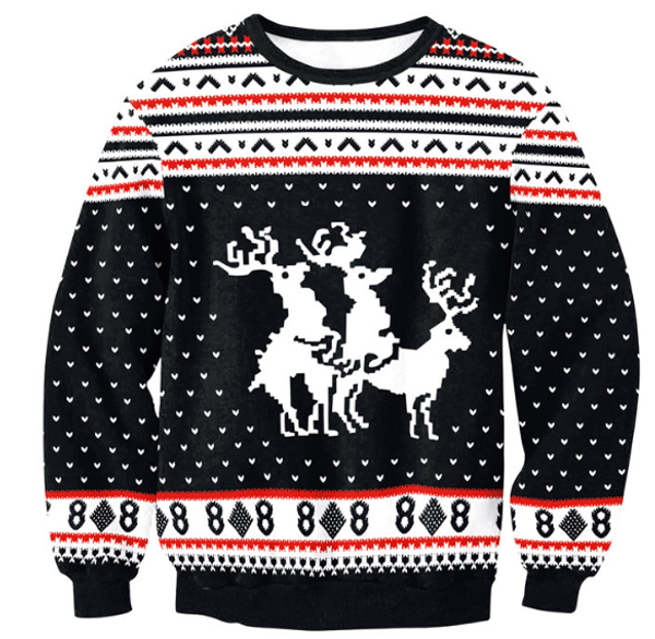 

новые моды женщина / мужчины рождество оленей harauku стиль смешного 3d printed crewneck толстовка толстовка k201, Black