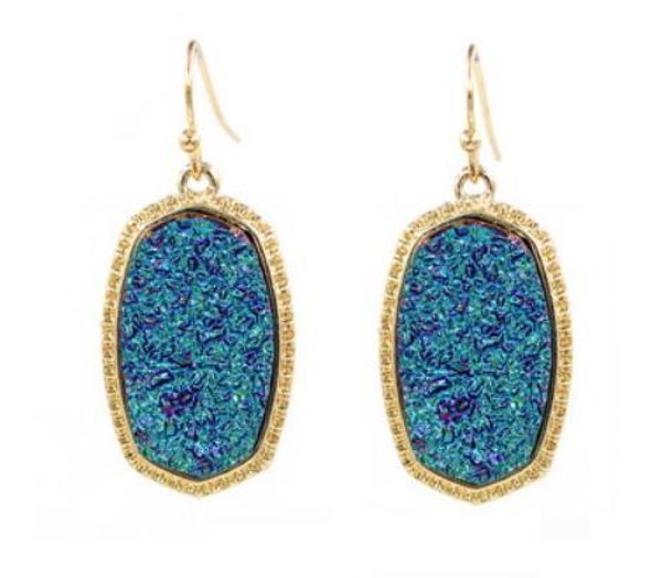 

fashion 2018 shinny geometric geode oval resin druzy plated color small drop earrings for women, Silver