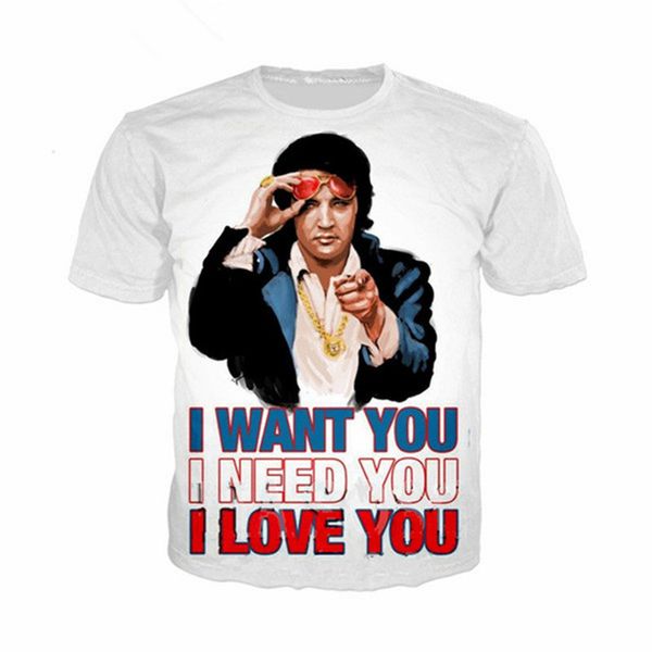 

fashion rock singer elvis presley t-shirt funny 3d printed women/men short sleeve t-shirt casual k237, White;black