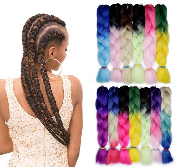 Synthetic Jumbo colorido de seda Vertentes Ombre Kanekalon trança Crochet extensões do cabelo Cabelo Louro Jumbo tranças Penteados