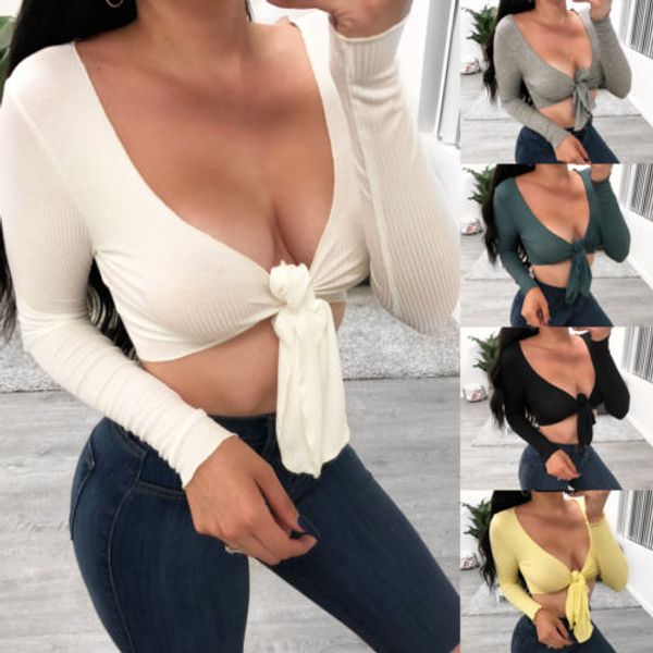 

womens v-neck tie knot front crop slim camis bralette summer ladies bodycon party club crop tanks tees clothes, White