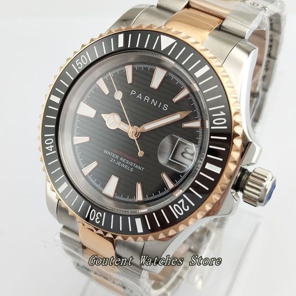 

41mm date ss. case black dial sapphire ceramic bezel miyota 8215 men's watch, Slivery;brown