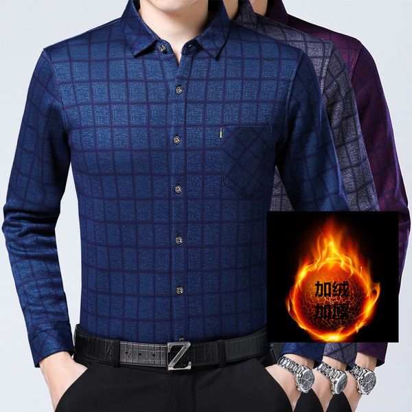 

mens fleece shirts plaid mens shirts long sleeve casual purple camisa hombre navidad slim fit business 2019 winter velvet dress, White;black