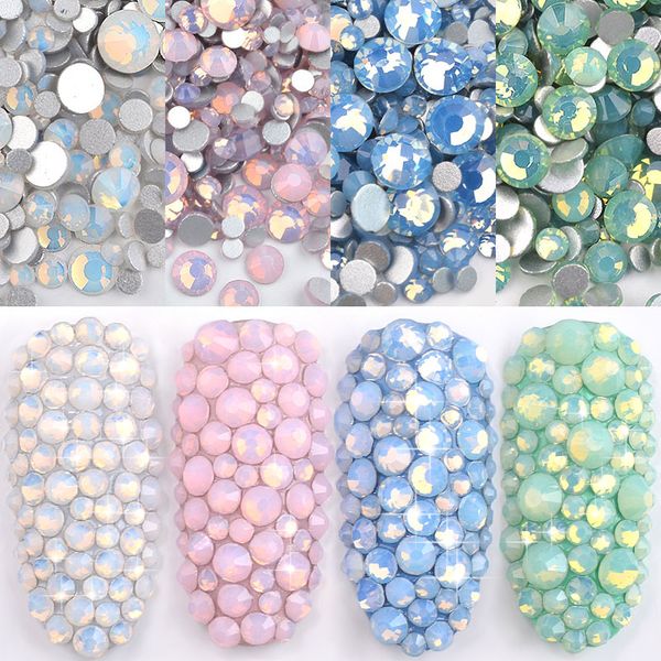 

1 pack colorful opal crystal glass nail art rhinestones mix size ss4-ss20 3d charm shiny flatback strass diy nail accessories, Silver;gold