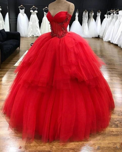 

2018 ball gown red ball gown sweetheart quinceanera dresses tired skirt sweet 16 dress lace up prom party gown q93, Blue;red