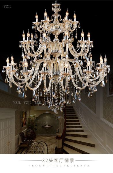 

living room crystal lamp duplex building atmospheric pendant lights staircase creative three-storey villa pendant crystal chandelier light