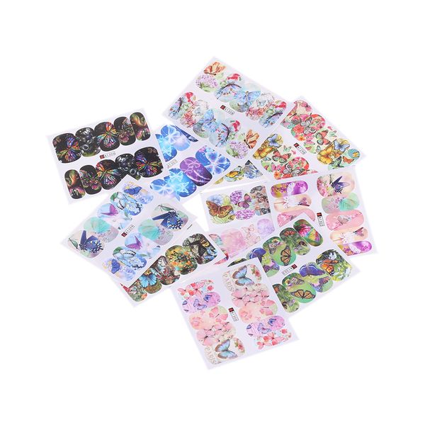 

12 sheets diy butterfly full water transfer stickers 3d manicure nail art manicure beauty decoration decals tools drop shipping, Black
