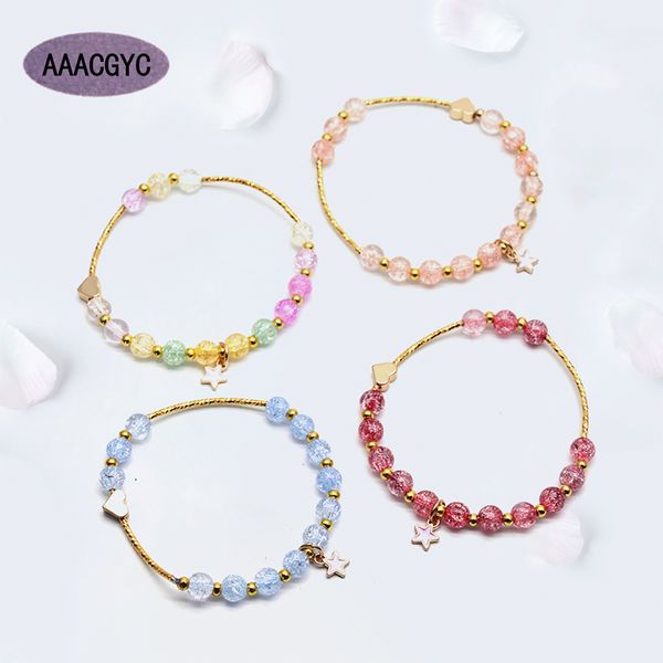 

aaacgyc f011 simple wild popcorn crystal bracelet temperament sweet exquisite love five-pointed star stretch bracelet female, Black