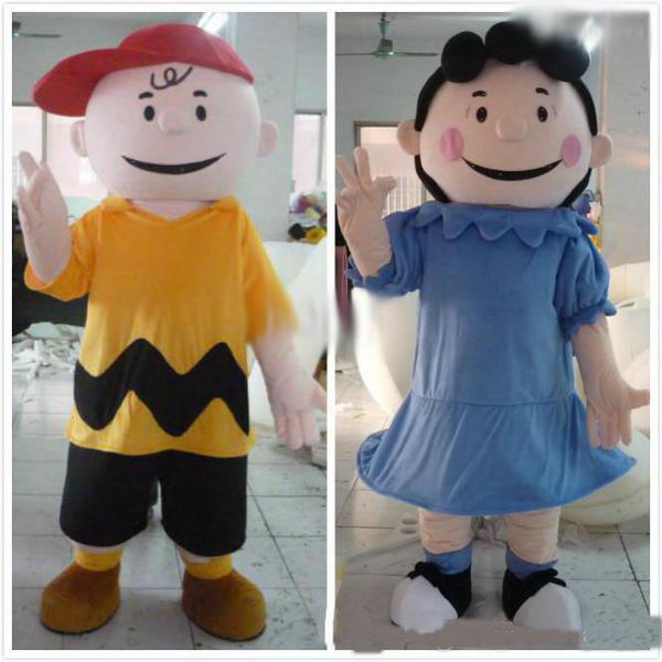

2018 eva material helmet in-kind shooting cartoon character charliee brown mascot lucyi human costume, Red;yellow