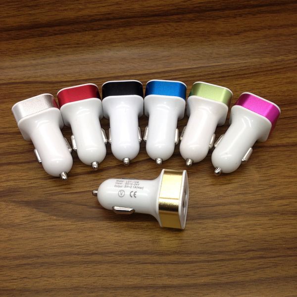 

With low price univer al metal car charger 5v 2 1a colorful double u b car adapter for cellphone for tablet