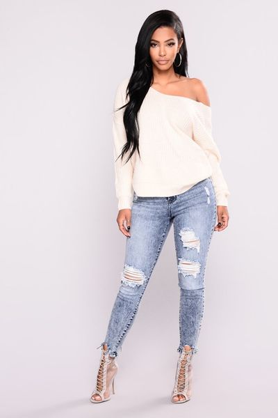 

casual ripped casual denim jeans 2018 autumn fashion streetwear hole elastic high waist jeans female stretchy pants plus size, Blue