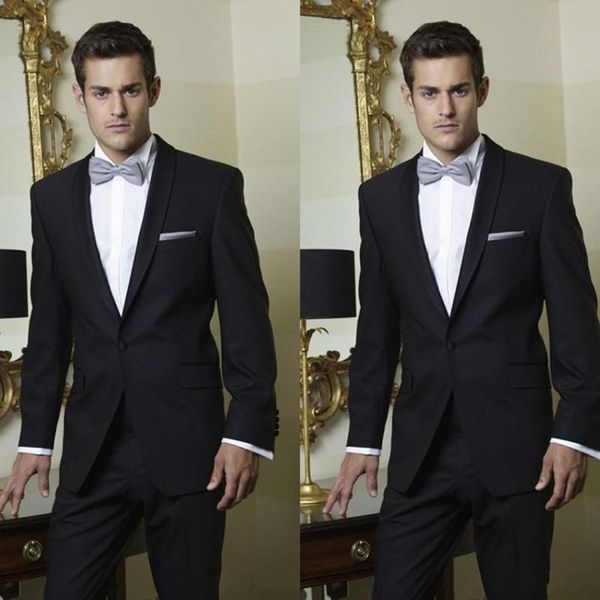 

custom made groom tuxedos black men suits for wedding shawl lapel latest slim fit man blazers jacket 2 piece pants prom wear, Black;gray