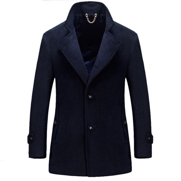 

2018 autumn winter solid casual faux wool coat men long sleeve turn down collar button men's trench coat gd982, Tan;black