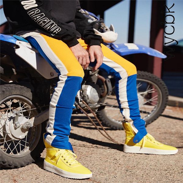 

wycbk цвет блока лоскутное fit стиль мужские брюки с ног открытия молнии 2018 новая мода уличной брюки мужчины, Black