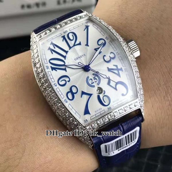 

new cintrÃ©e curvex japan miyota automatic mens watch diamond bezel white dial blue/black leather strap gents watches, Slivery;brown