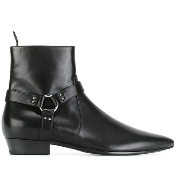 

luxury high end handmade wyatt slp pointed toe genuine leather zip slim fashion ankle strap chelsea boots wedge jodh harry booot, Black