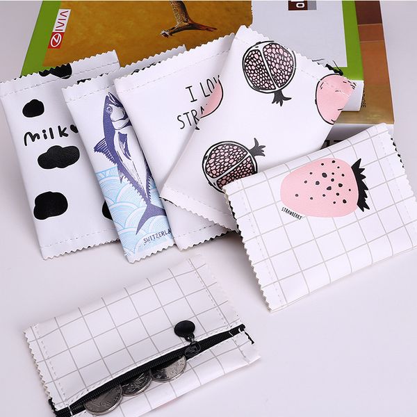 

fashion korean creative simple cute cartoon mini coin purse wallet bank credit case bag new fruit pattern pu card package key bags, Red;black