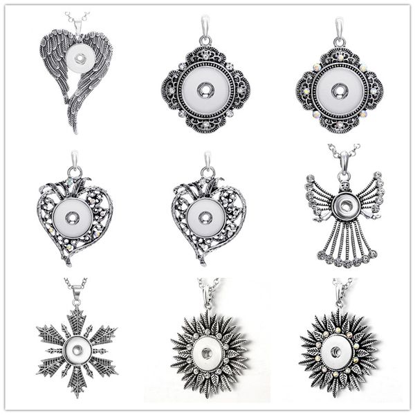 

exquisite unique shape noosa snap petal/heart pendant necklaces stainless steel chain colours rhinestone pendant necklace, Silver