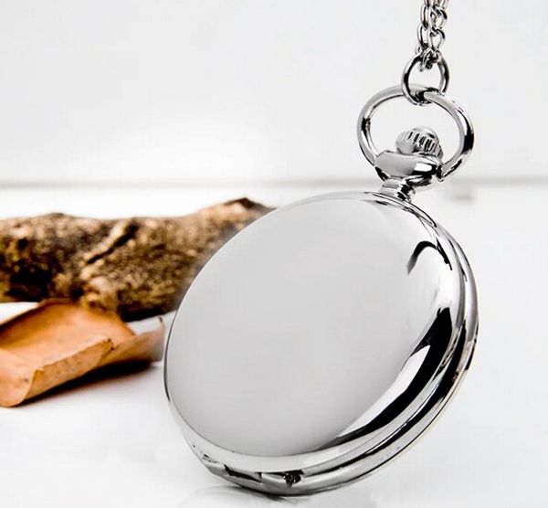 

new fashion silver/bronze/black/gold polish smooth quartz pocket watch jewelry alloy chain pendant necklace man women's gift, Slivery;golden