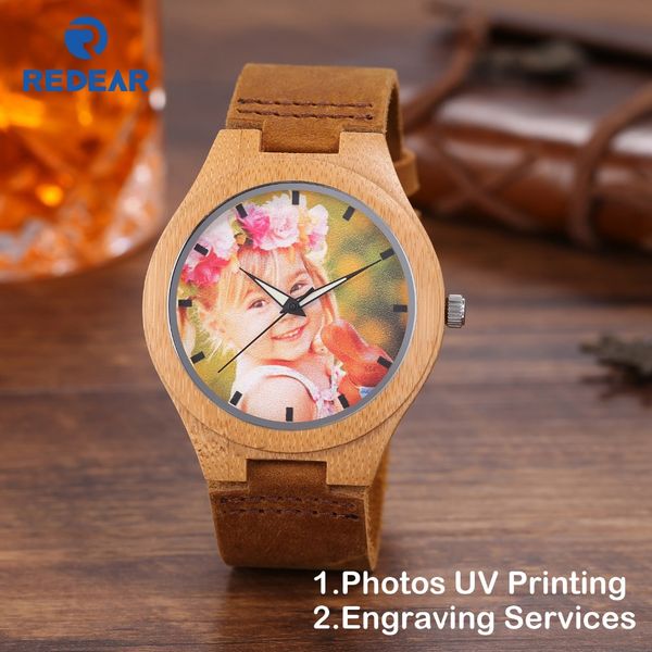 

creative gift wood watch men women ps uv printing on wooden watch oem customized gift, Slivery;brown