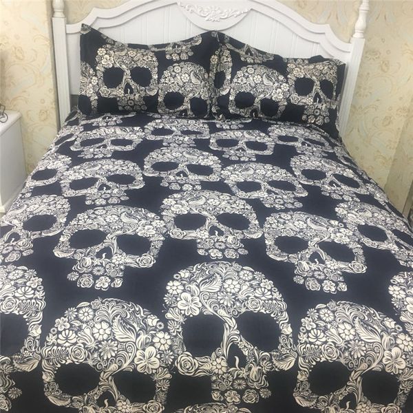 2018 3d Black Flower Skull Bed Covers Polyester Microfiber Bedding