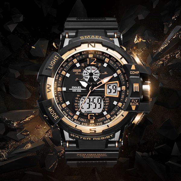 

2018 man sport watch waterproof resitant smael men's wrist watch s digital clock led mens watches gold, Slivery;brown