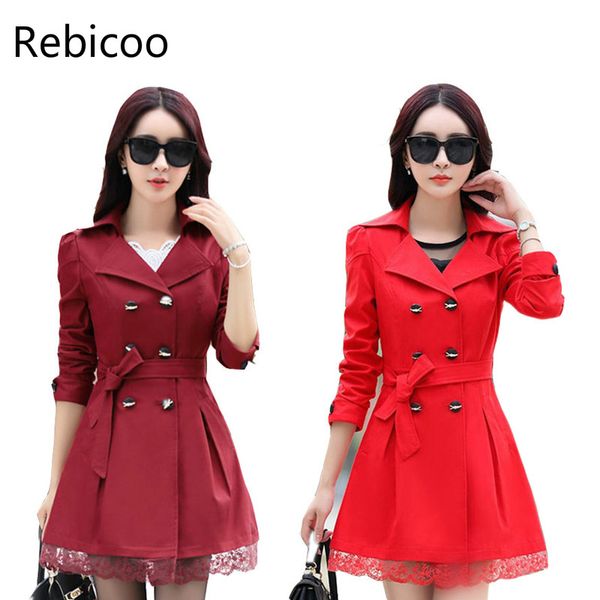 

women trench coat 2018 plus size lace thin double-breasted coat women winter outerwear clothing 5 colors, Tan;black