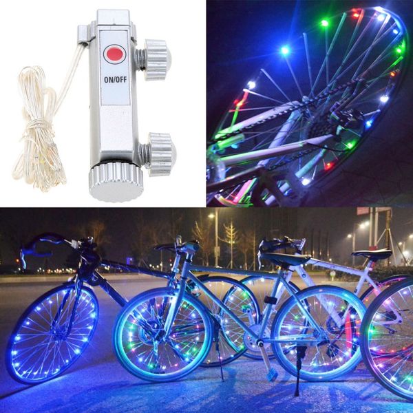 20 светодиодов велосипедов колесо света водонепроницаемый провод светодиодные строки света колеса велосипеда фары аккумуляторная батарея питание велосипед колеса клапан крышки света