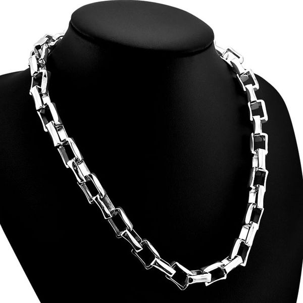 

fashion silver man locks pendant jewelry.real solid 925 sterling silver necklace men.10 mm 26 inch square chain 100% pure silve, Black