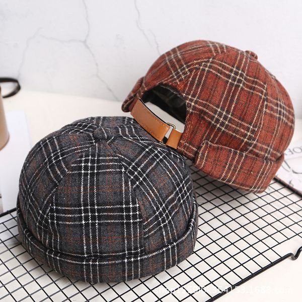 

korean classic restore ancient ways lattice hats ma'am spring new pattern woolen landlord hat fashion street trend skullcap, Blue;gray
