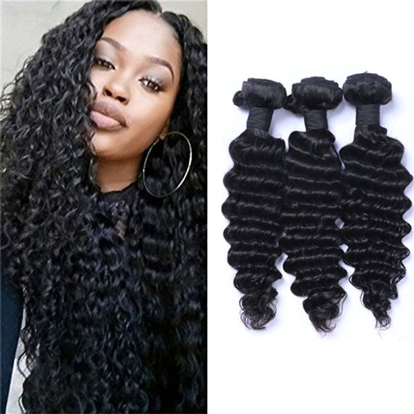 

malaysian deep wave curly hair weaves unprocessed human virgin hair 8a quality remy human hair extensions dyeable 3pcs/lot no shedding, Black