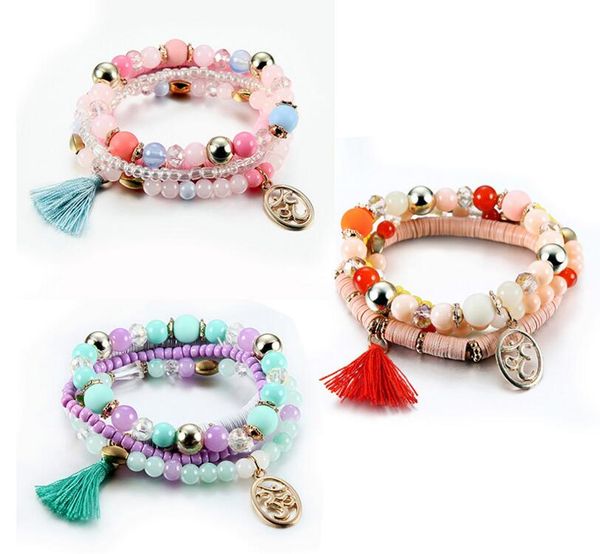 

yoga tassel bracelet beads bracelet string multilayer wrap bracelet crystal tassel pendant bangle multilayer bracelets, Golden;silver