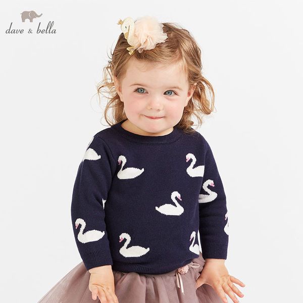 

dbm8905 dave bella baby girls swan print sweater children knitted sweater kids autumn pullover toddler boutique, Blue