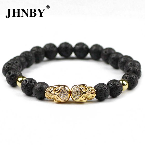 

jhnby cz charm bracelets 8mm natural stone black lava beads micro inlay zircon men bracelets bangle fashion jewelry, Golden;silver