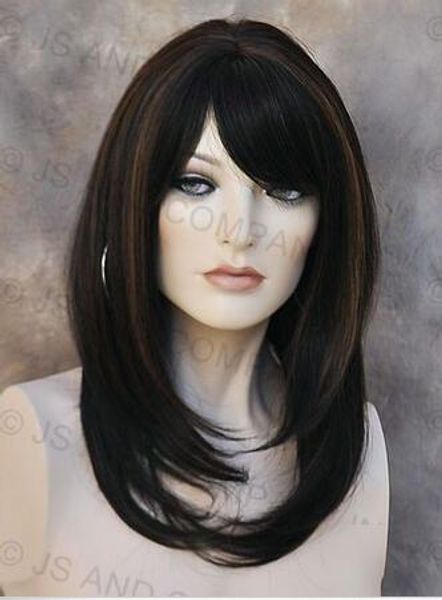 

wig cos womens long synthetic straight black hair wig, Black;brown